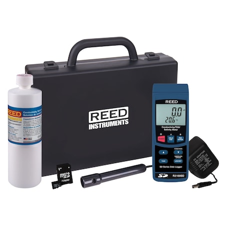 REED Data Logging Conductivity/TDS/Salinity Meter With SD Card, Power Adapter And Solution